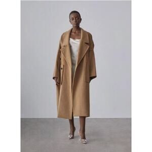 Silk Maison Wool Oversized Patch Pocket Coat Womens Size Medium Long Camel
